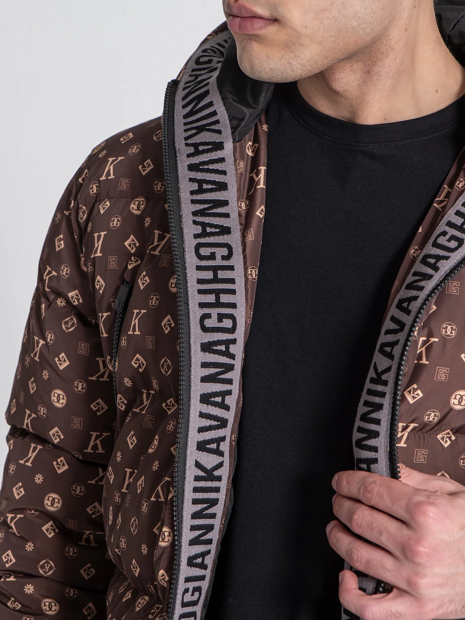 Brown Logomania Puffer Coat
