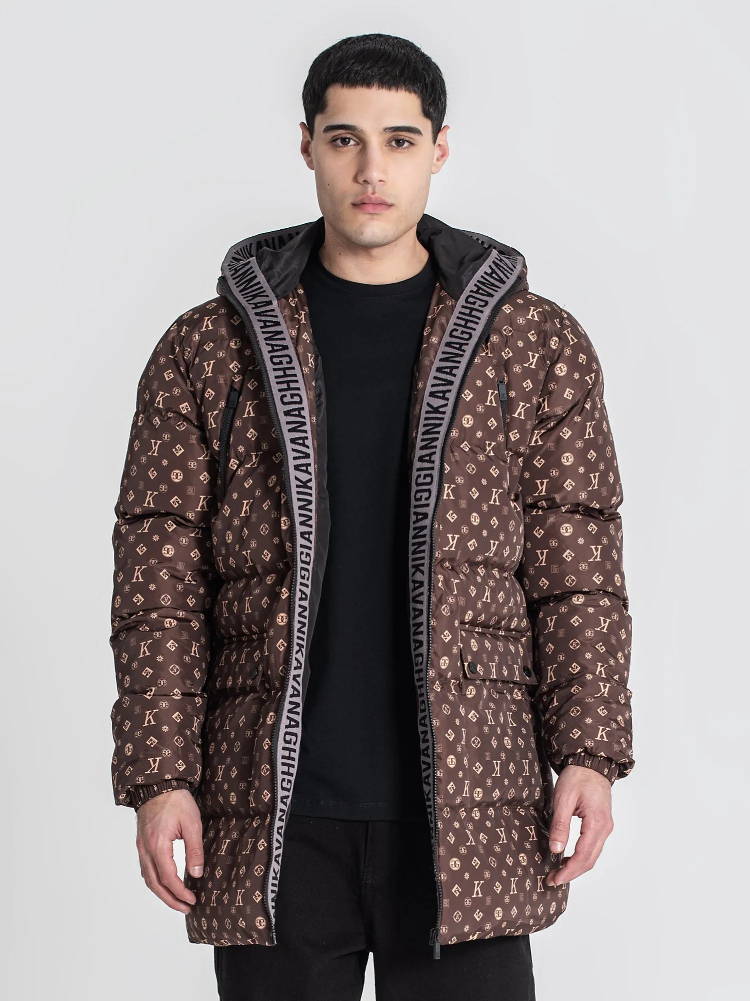 Brown Logomania Puffer Coat