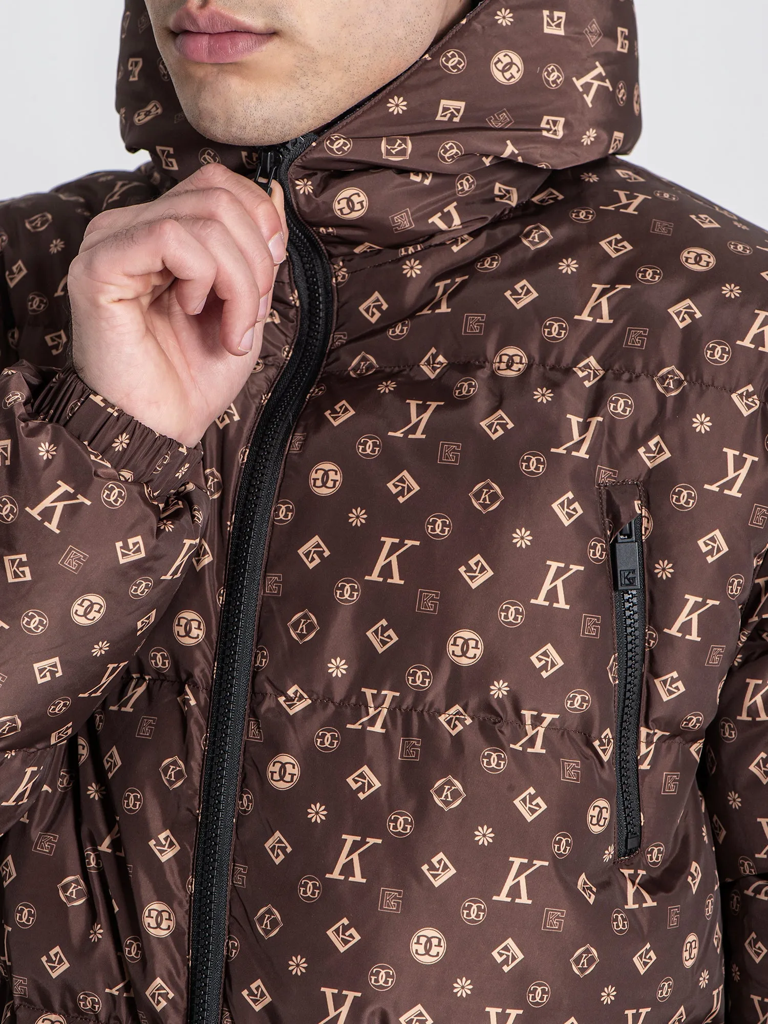 Brown Logomania Puffer Coat