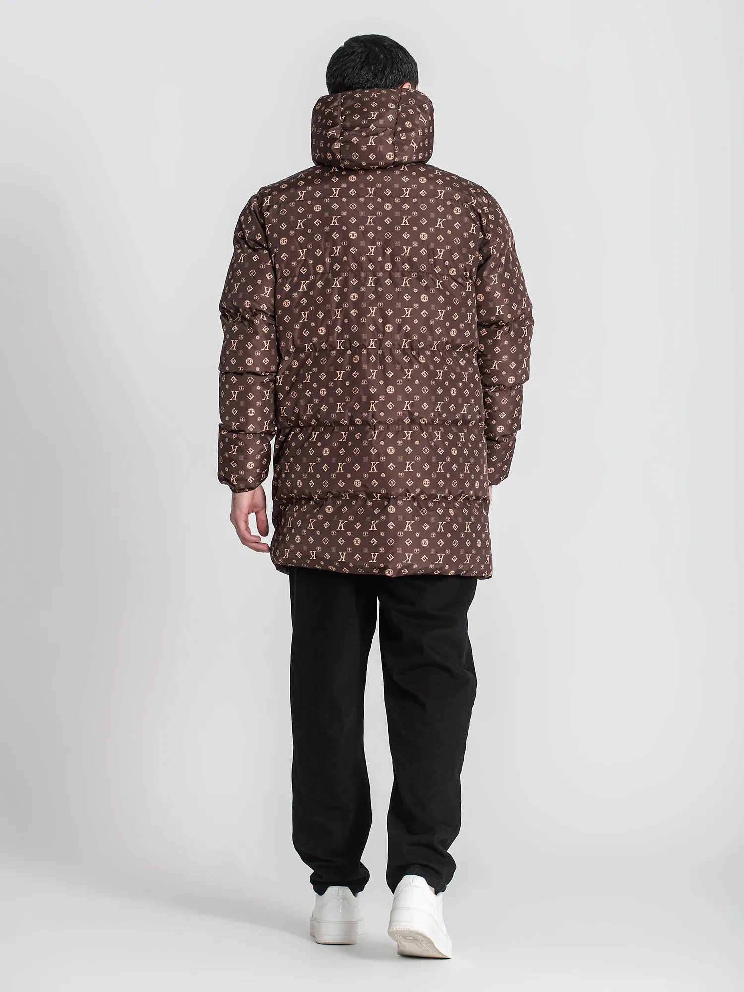 Brown Logomania Puffer Coat