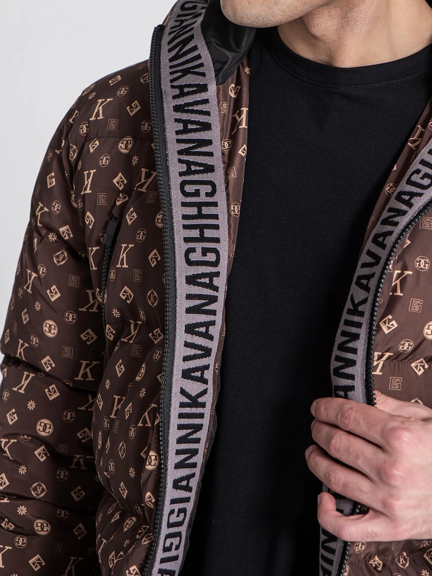 Brown Logomania Puffer Coat