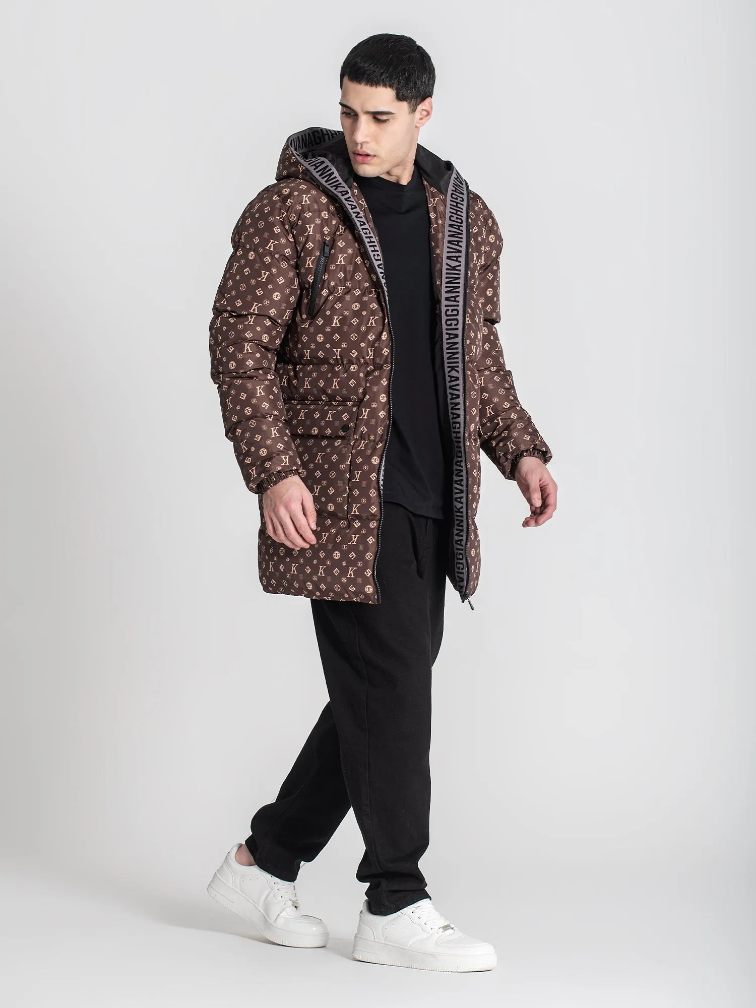 Brown Logomania Puffer Coat