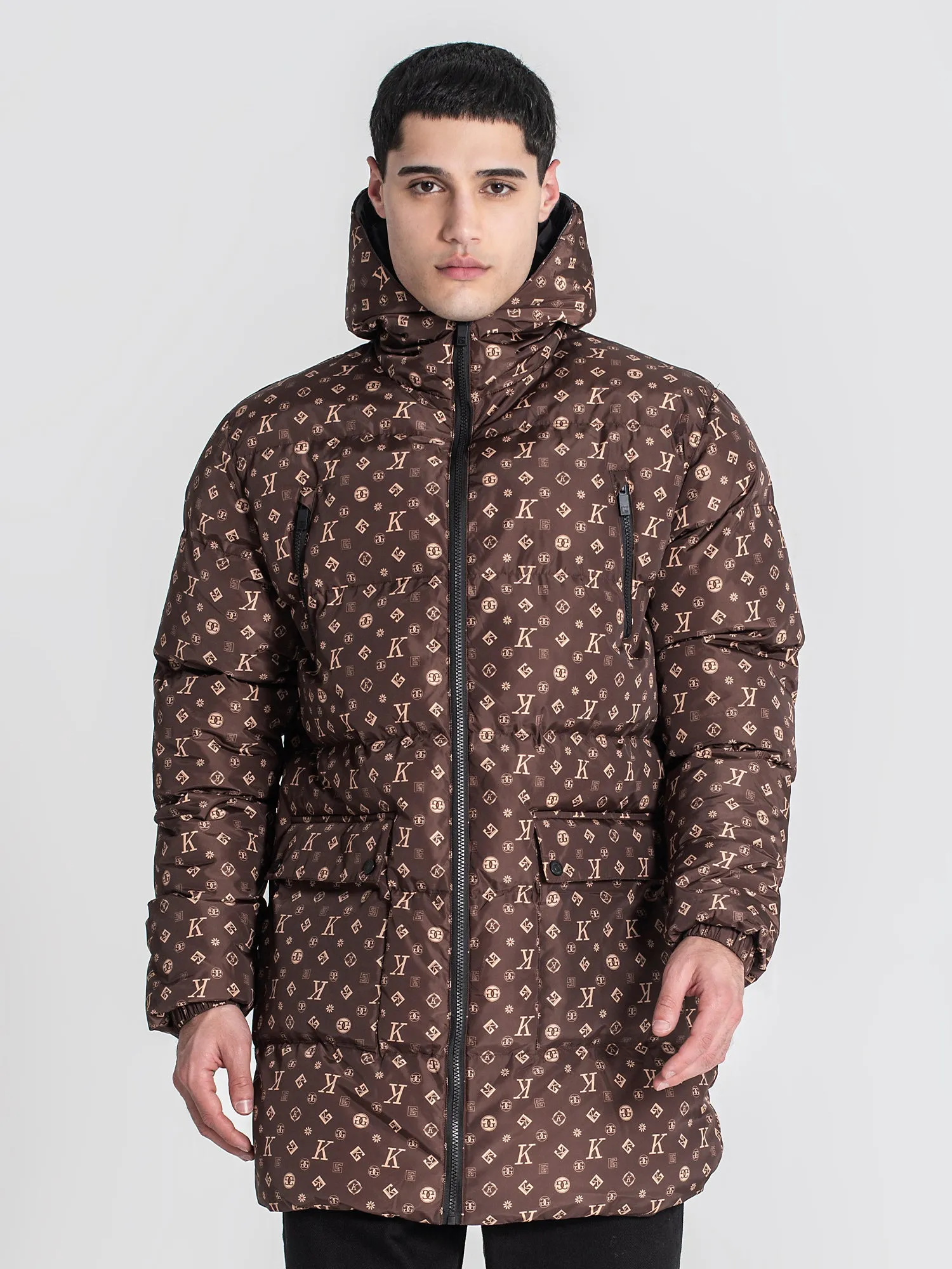 Brown Logomania Puffer Coat