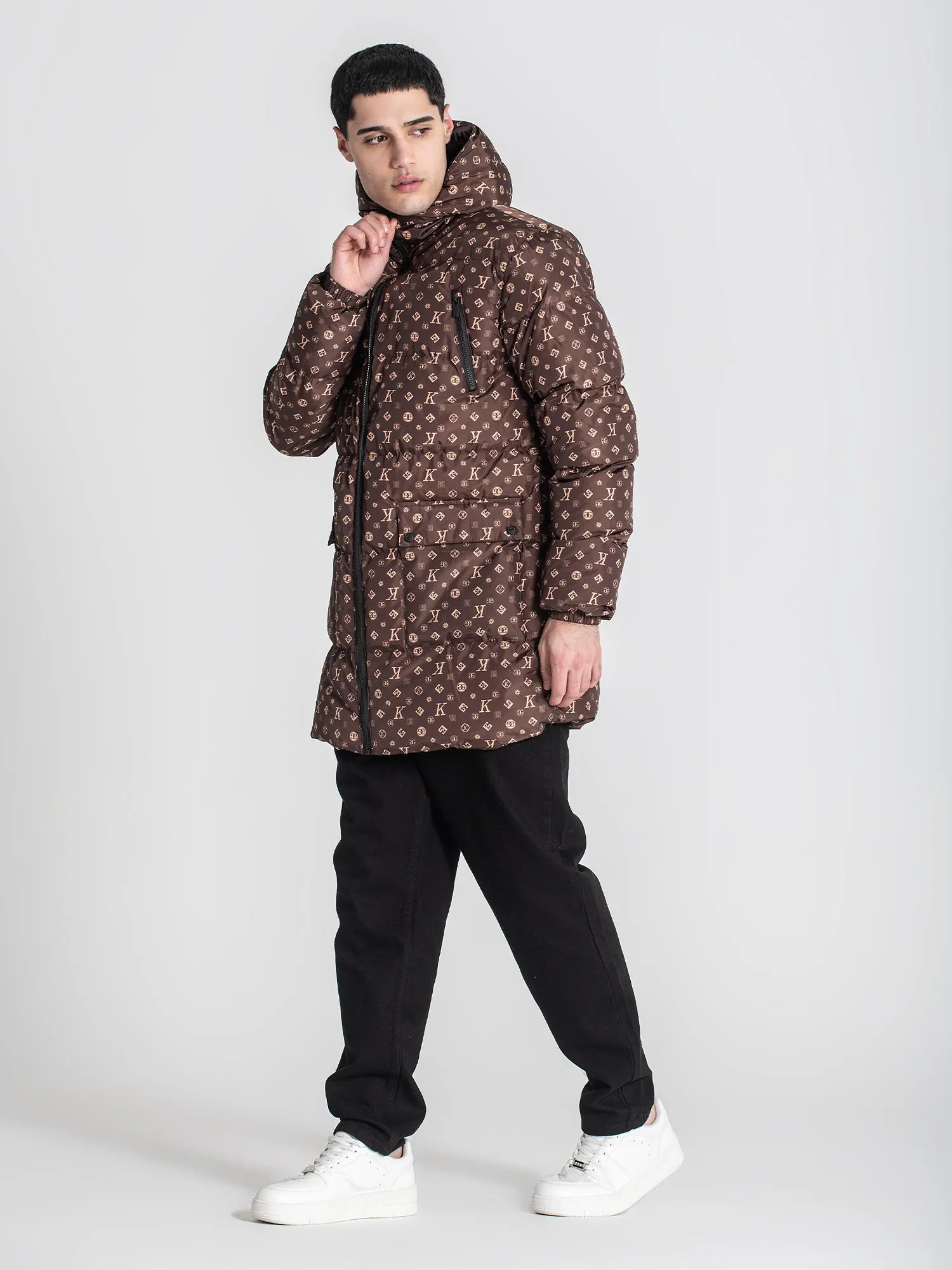 Brown Logomania Puffer Coat