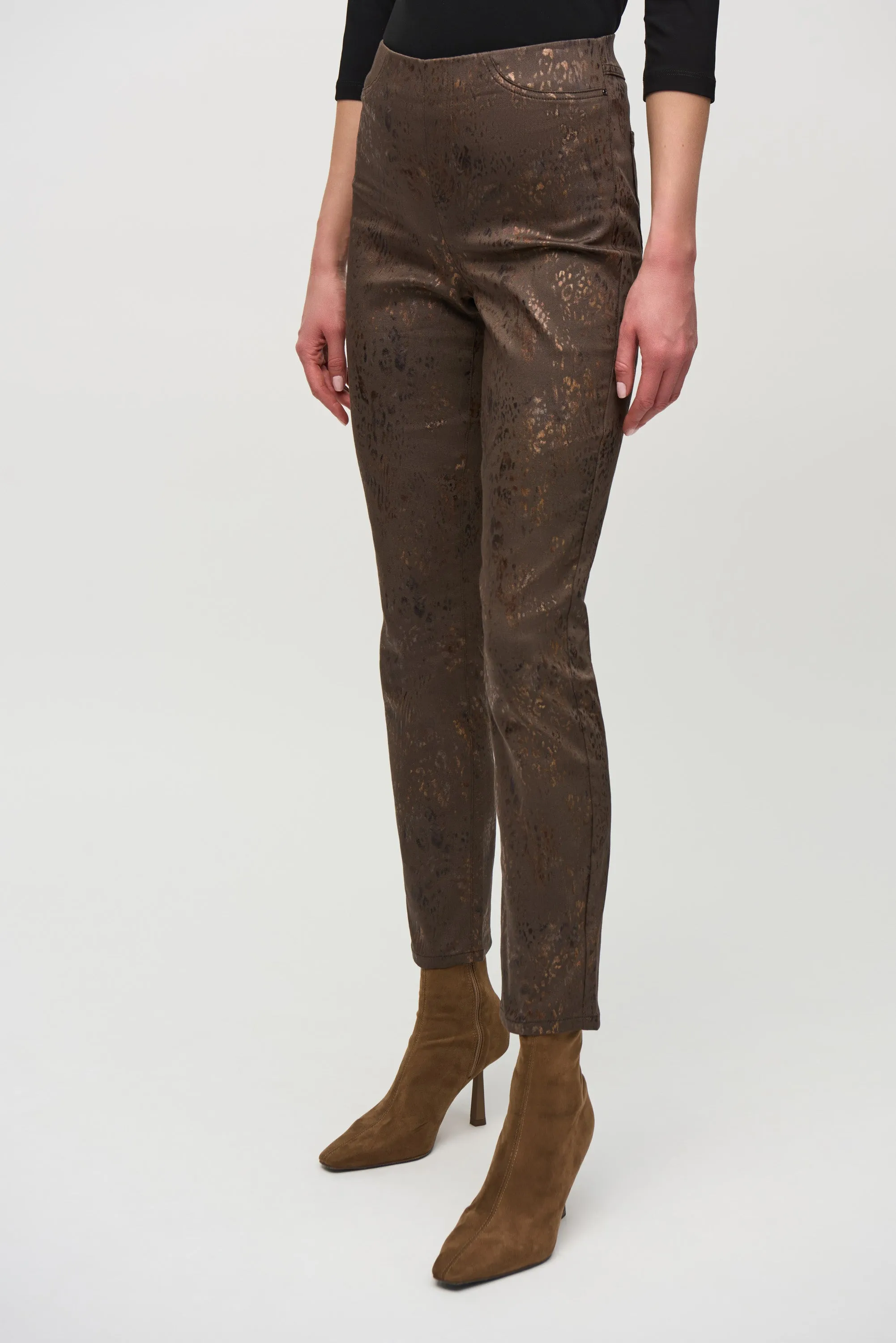 Brown/Multi Foiled Animal Print Classic Denim Pants Style 244945