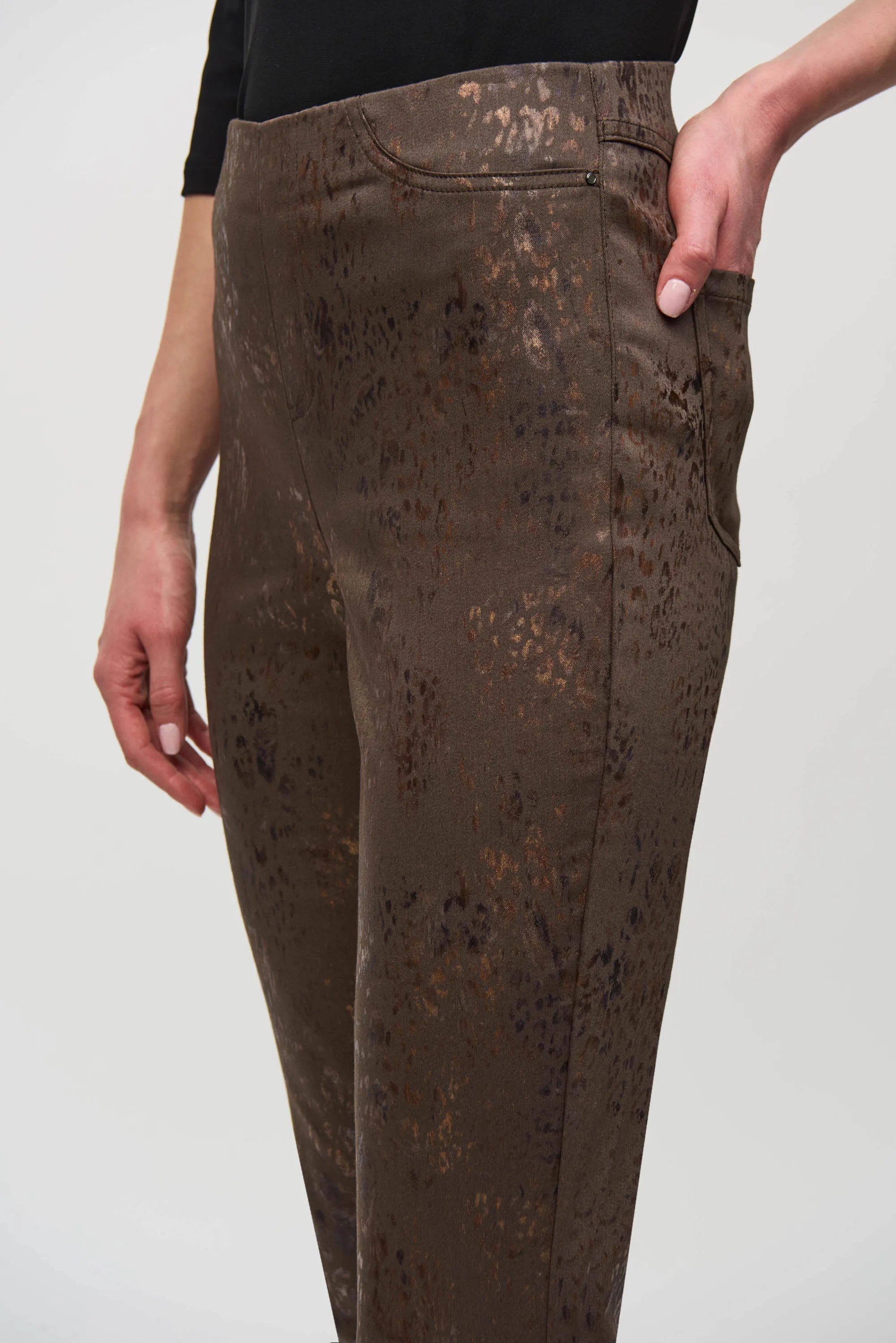 Brown/Multi Foiled Animal Print Classic Denim Pants Style 244945