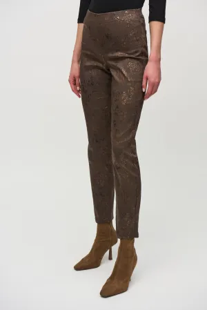 Brown/Multi Foiled Animal Print Classic Denim Pants Style 244945