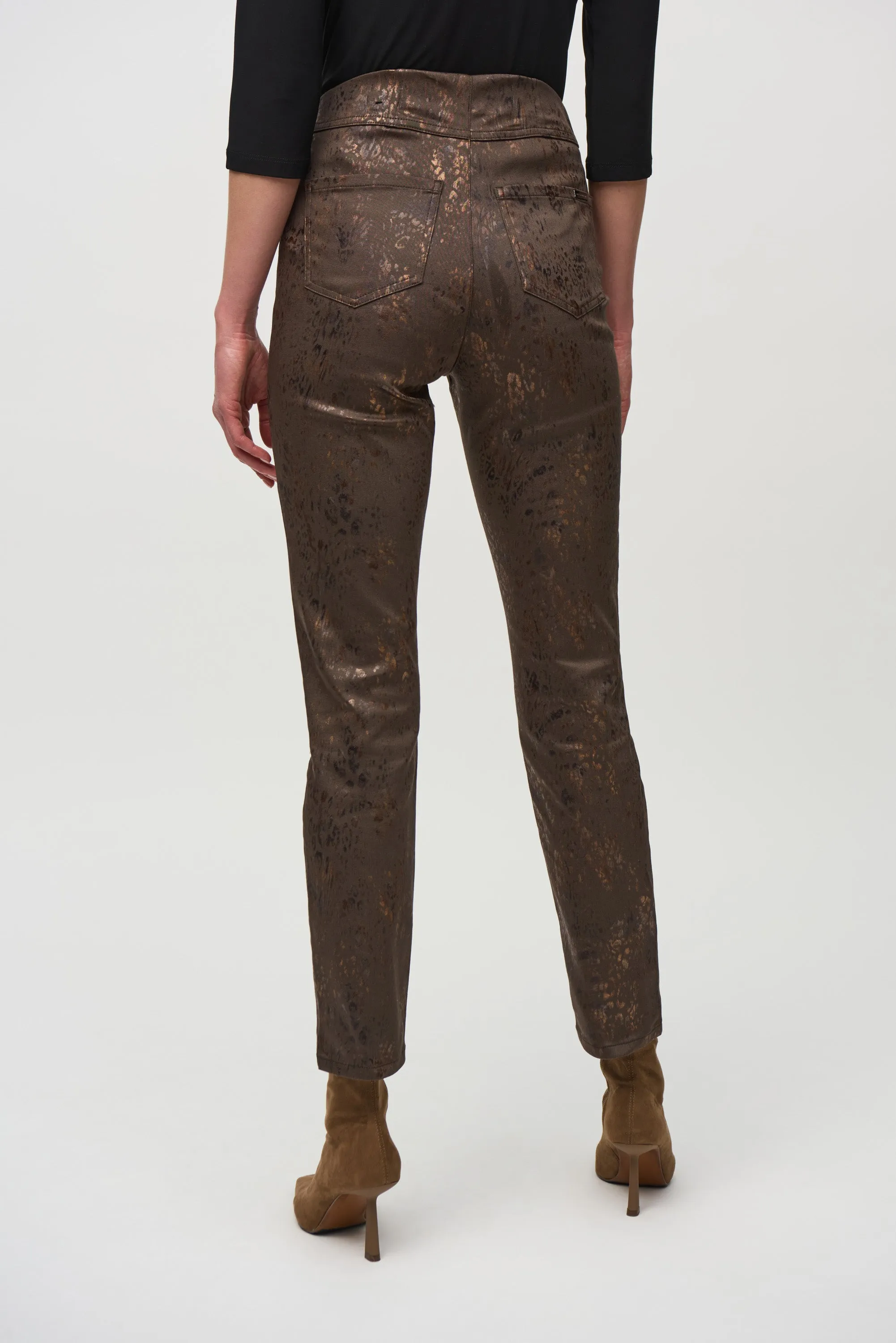 Brown/Multi Foiled Animal Print Classic Denim Pants Style 244945