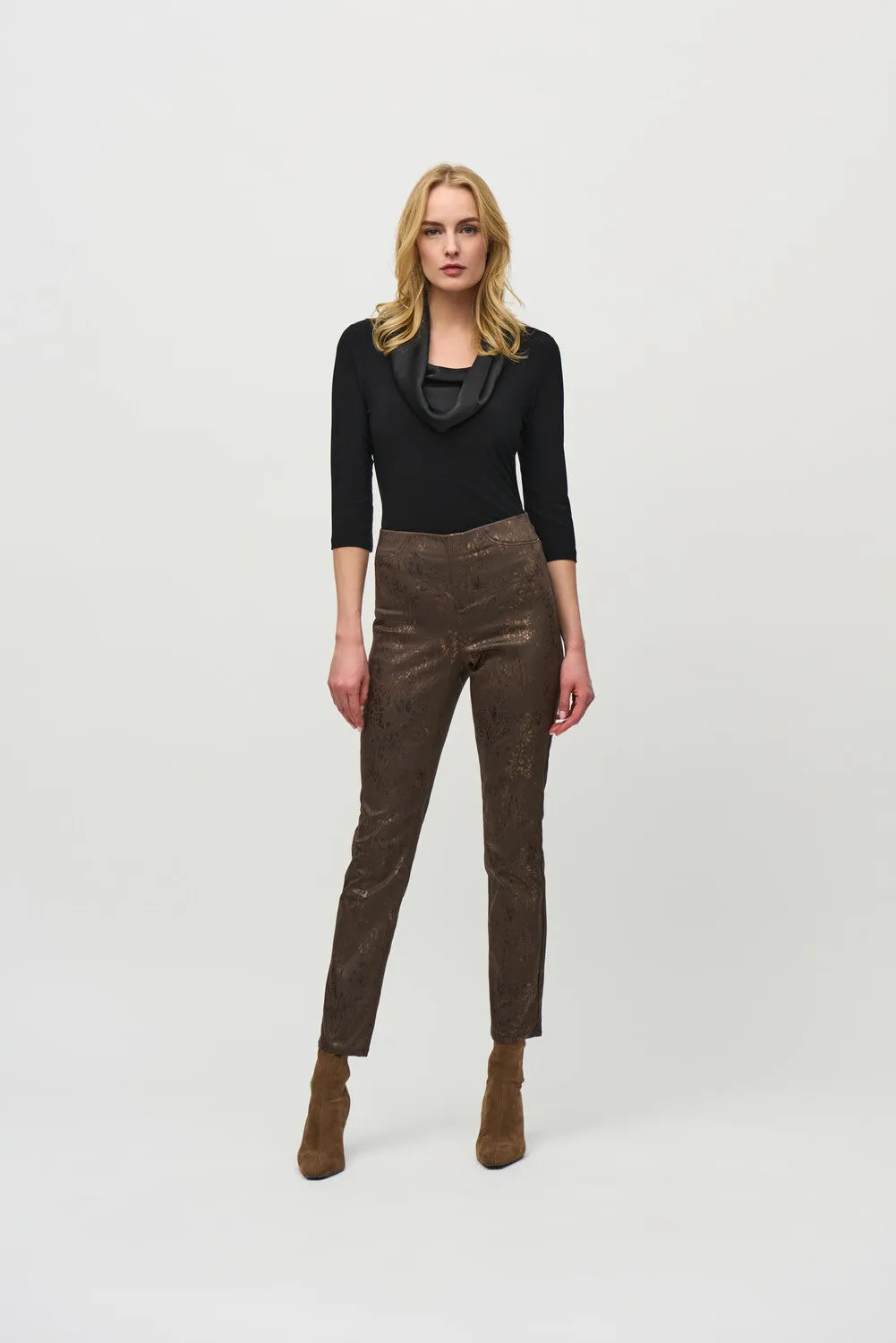 Brown/Multi Foiled Animal Print Classic Denim Pants Style 244945