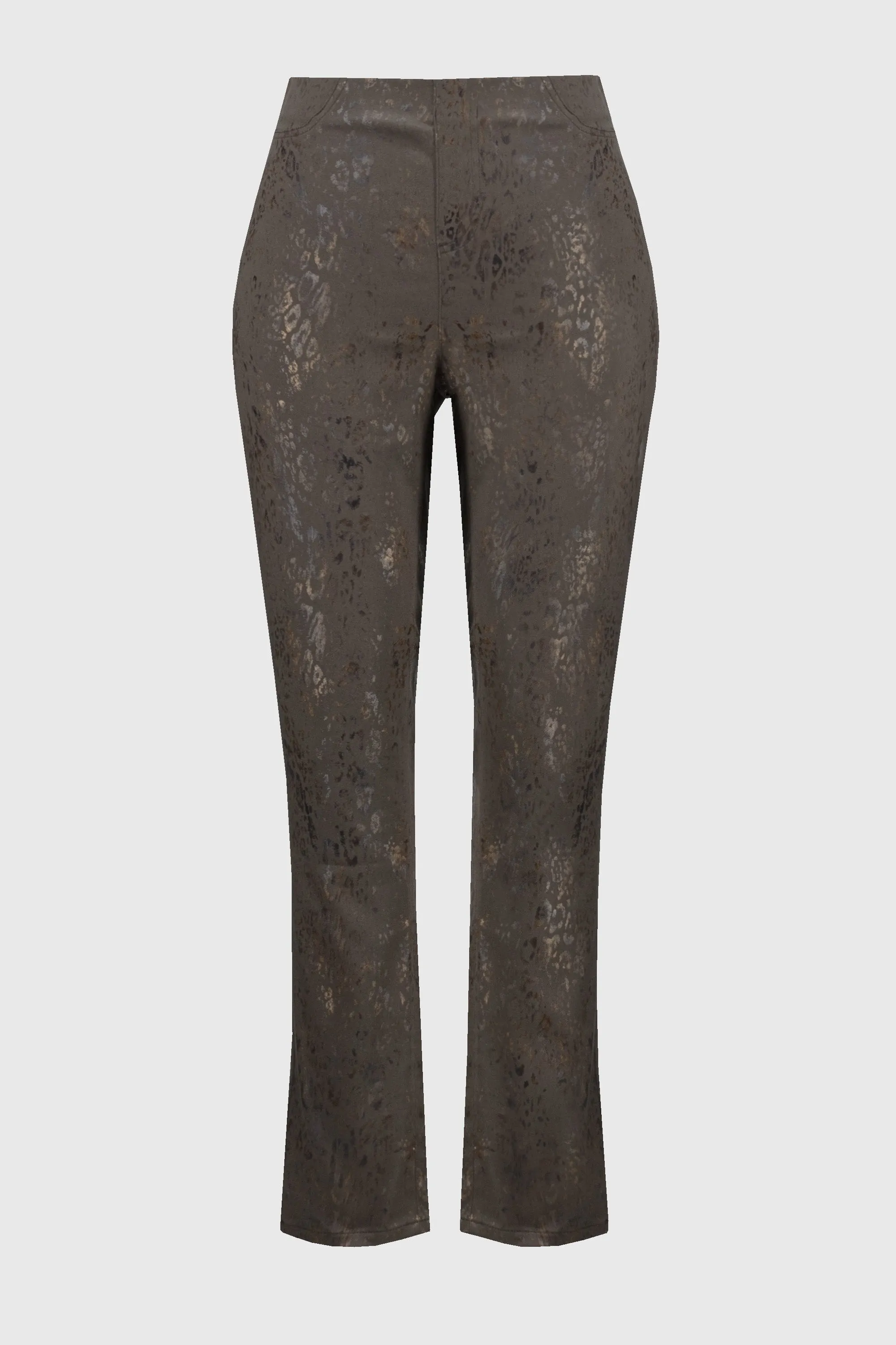 Brown/Multi Foiled Animal Print Classic Denim Pants Style 244945