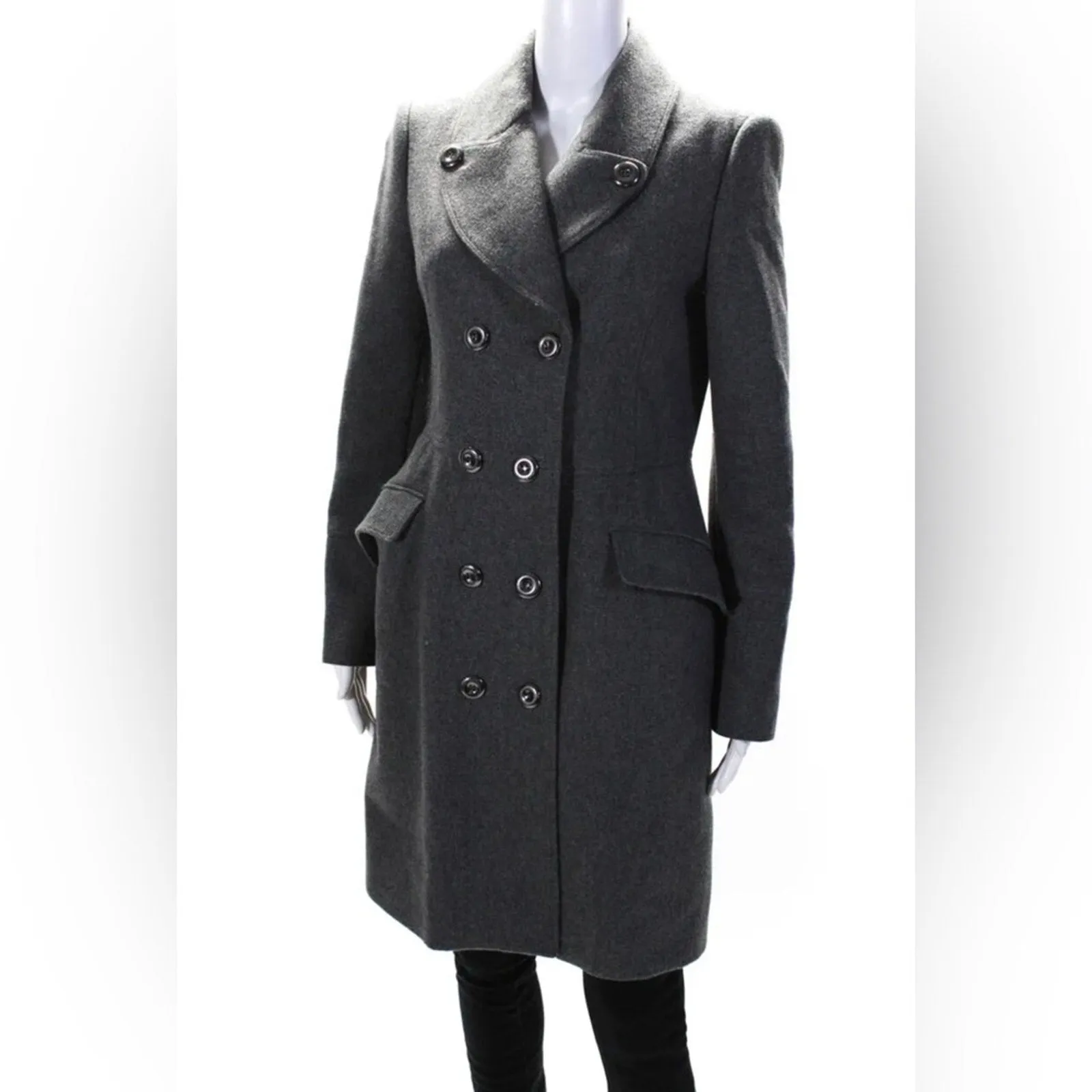 Burberry Women's London Double-Breasted Collared Coat Gray Wool Cashmere Size 6