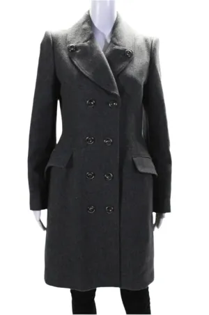 Burberry Women's London Double-Breasted Collared Coat Gray Wool Cashmere Size 6