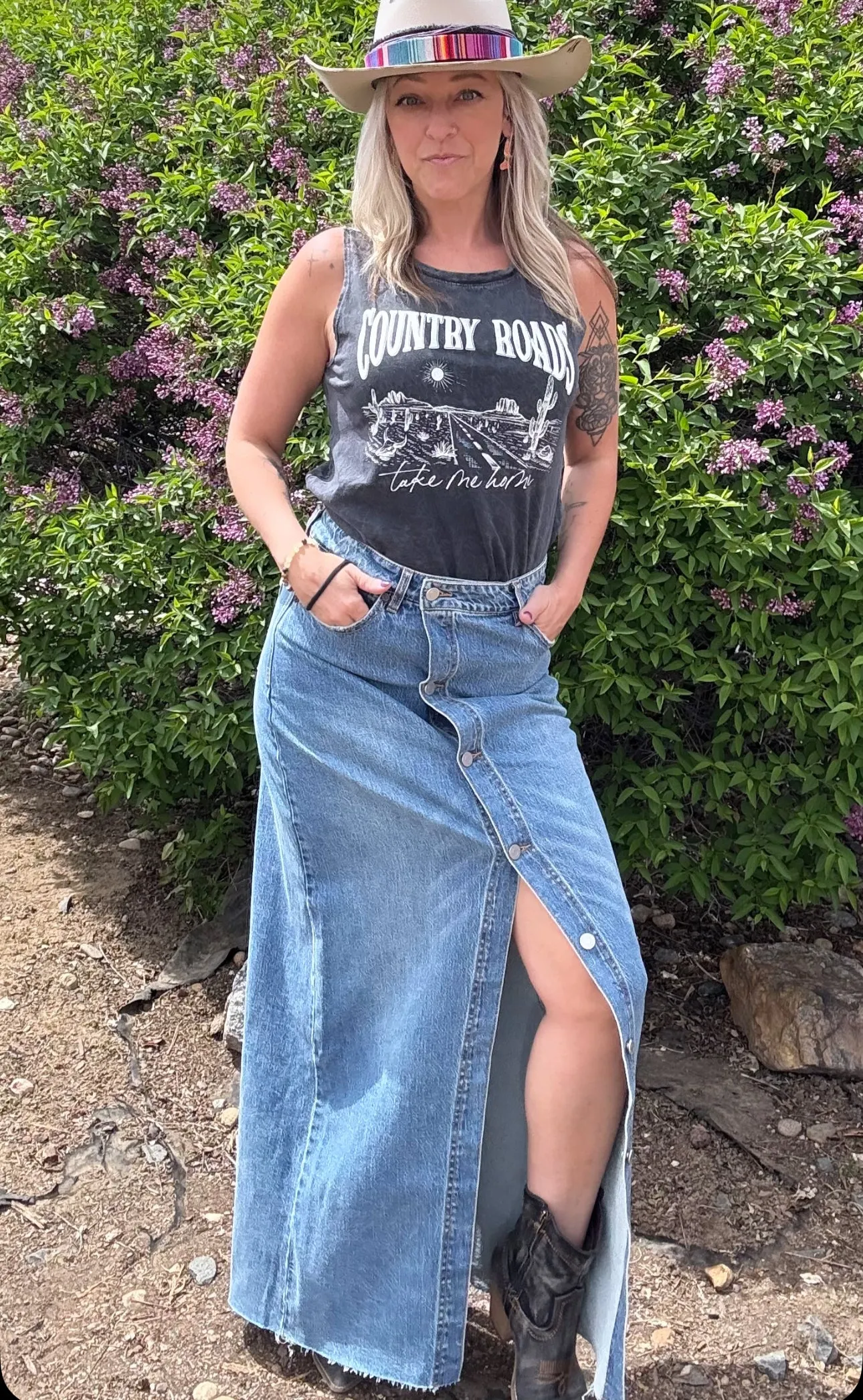 Button Down Maxi Denim Skirt by Habitual