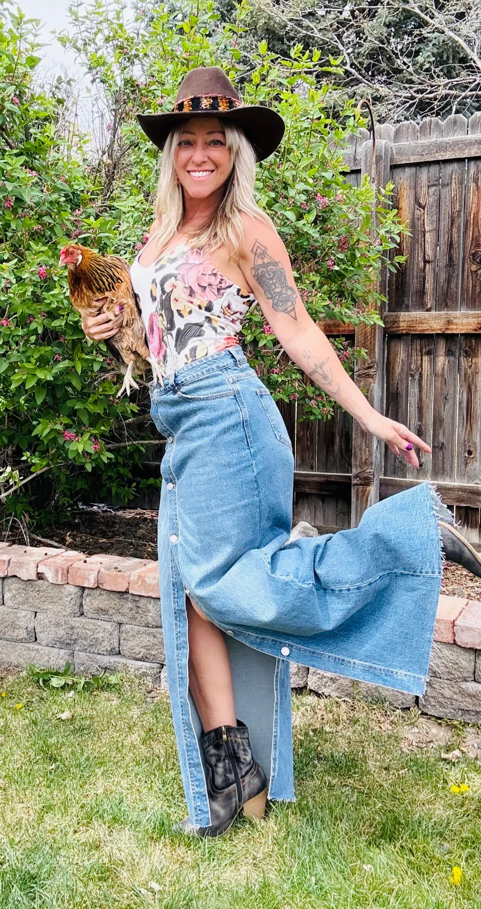 Button Down Maxi Denim Skirt by Habitual