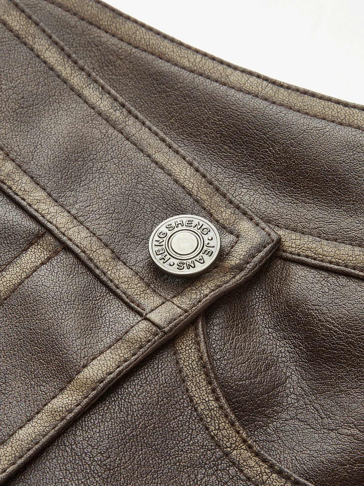 Button Pocket Faux Leather Skirt
