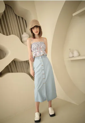 Button Up Midi Denim Skirt