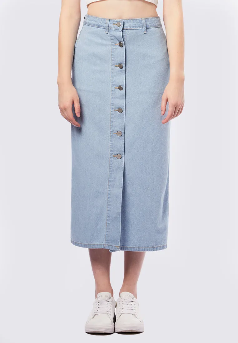 Button Up Midi Denim Skirt