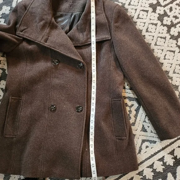 Calvin Klein Brown Peacoat with Wide Lapels and Tailored Silhouette
