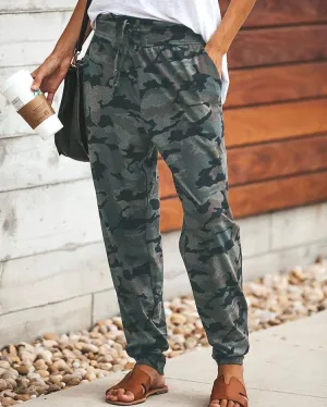 Camo Print Drawstring Casual Pants