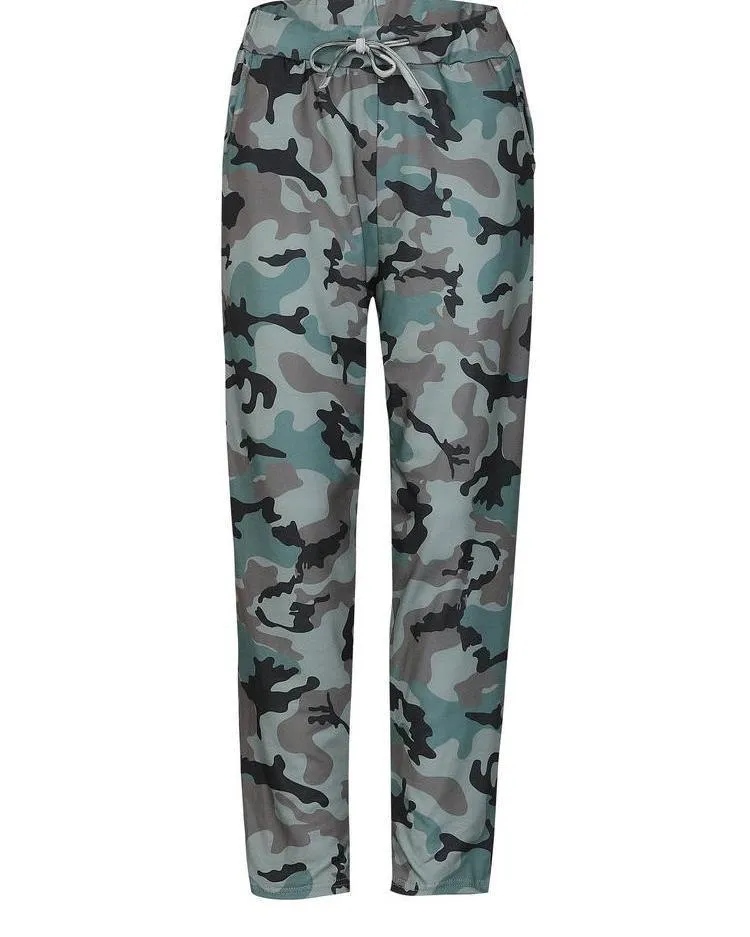 Camo Print Drawstring Casual Pants