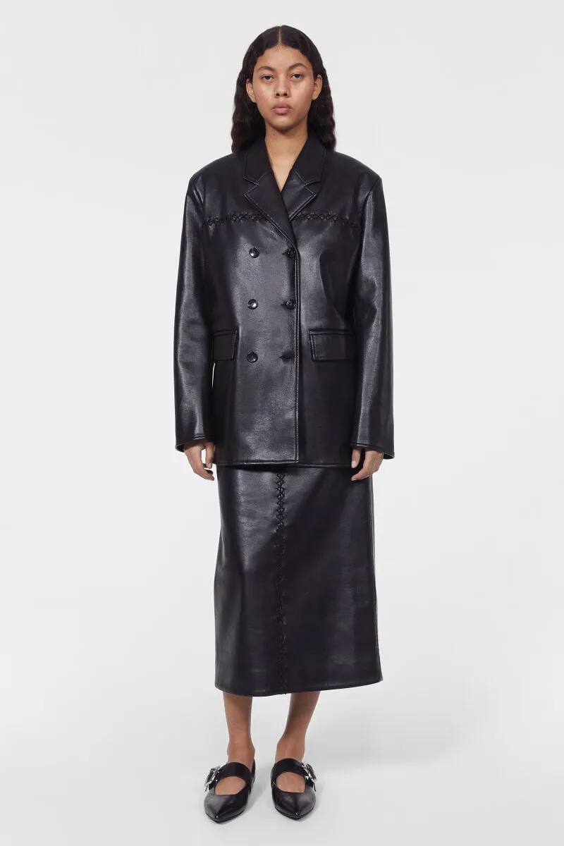 Carena Stitch Leather Blazer in Black