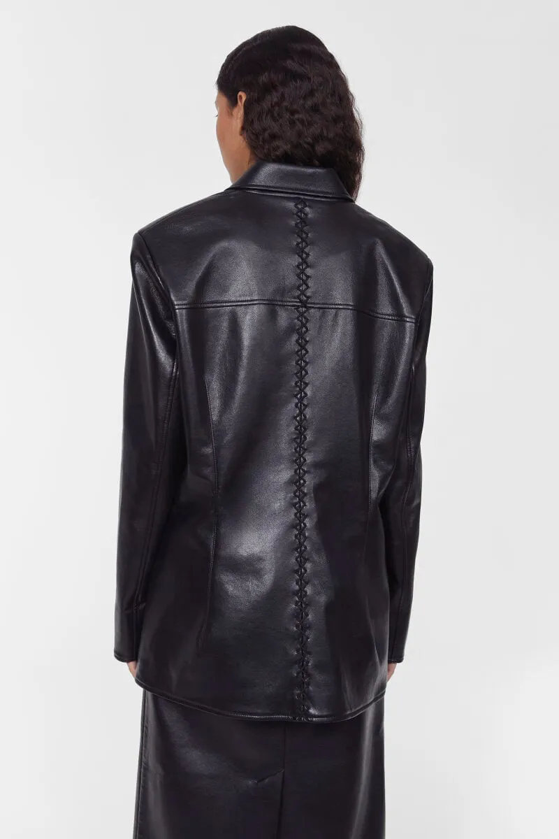 Carena Stitch Leather Blazer in Black