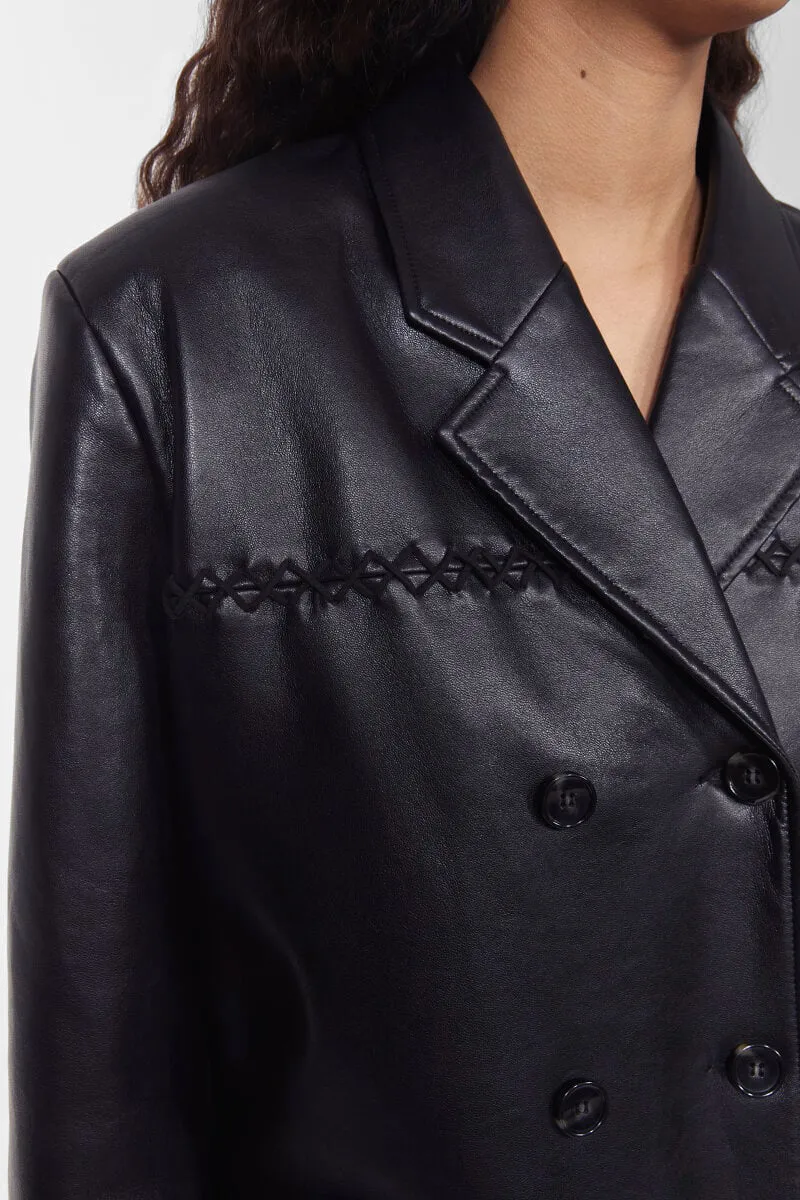 Carena Stitch Leather Blazer in Black