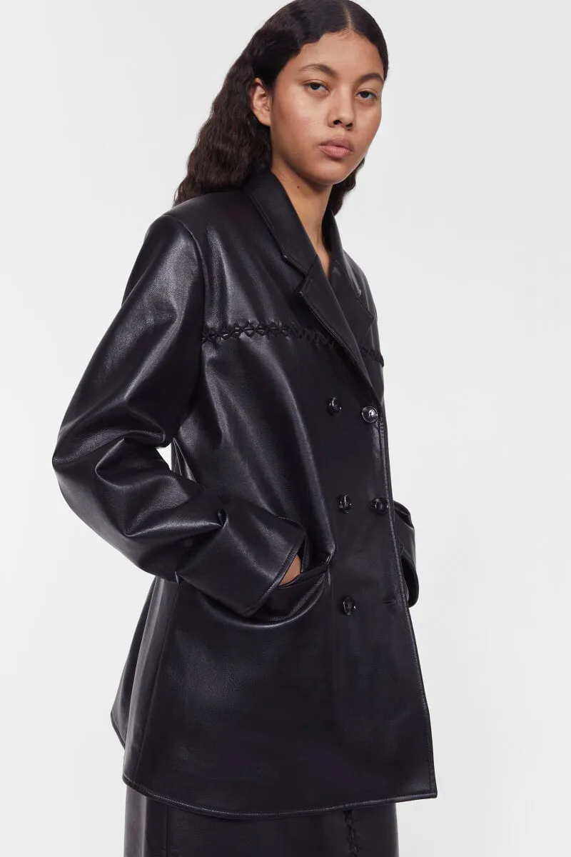Carena Stitch Leather Blazer in Black