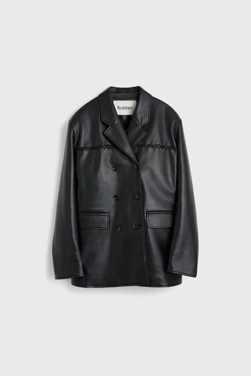 Carena Stitch Leather Blazer in Black