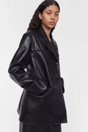 Carena Stitch Leather Blazer in Black