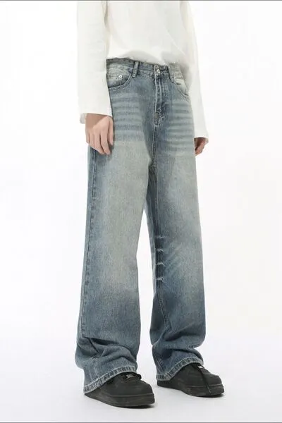 Casual jeans met hoge taille en wijde pijpen