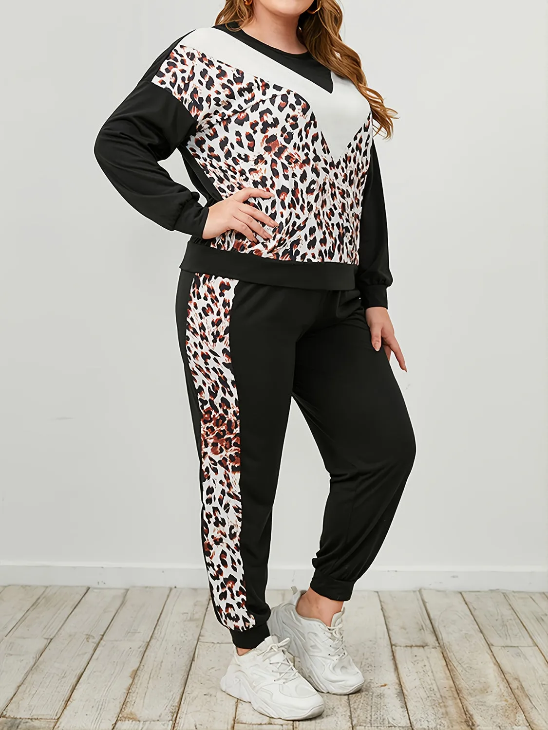 Casual Plus Size Leopard Lounge Set