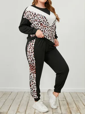 Casual Plus Size Leopard Lounge Set