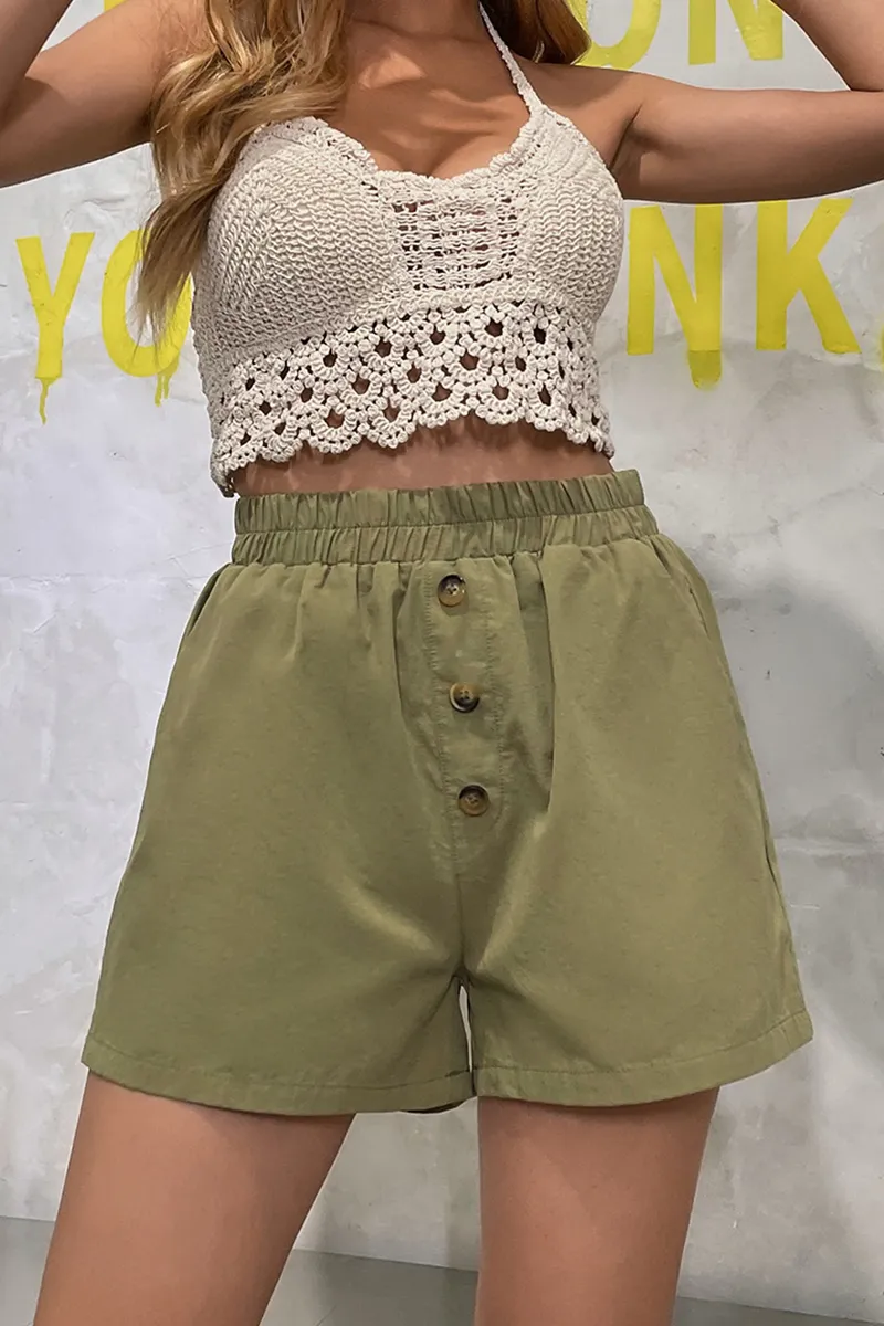 Casual Solid Buttons Wide Leg Solid Color Bottoms