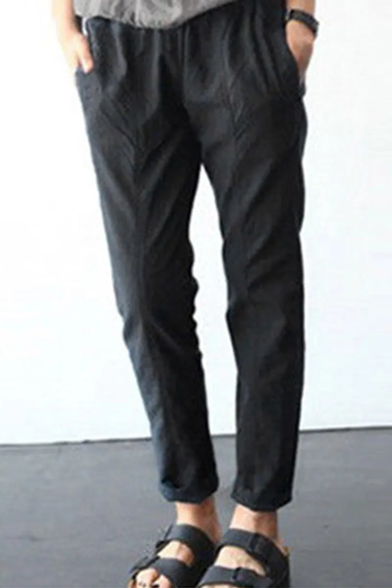 Casual Solid Patchwork Draw String Capris Bottoms