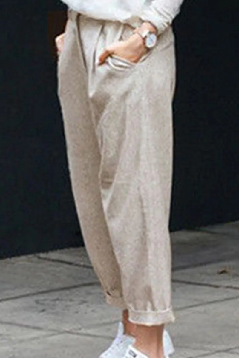 Casual Solid Patchwork Draw String Capris Bottoms