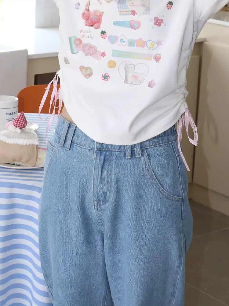 casual straight slim girl retro jeans