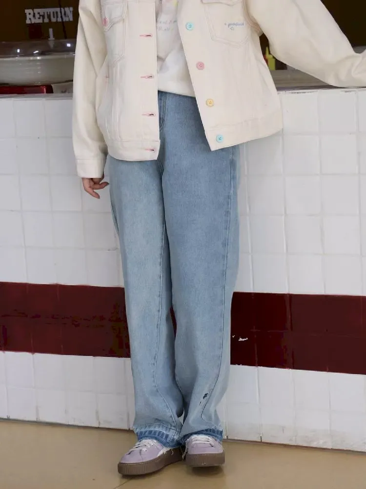 casual straight slim girl retro jeans