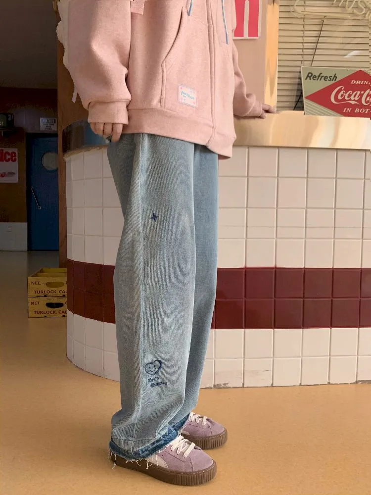 casual straight slim girl retro jeans
