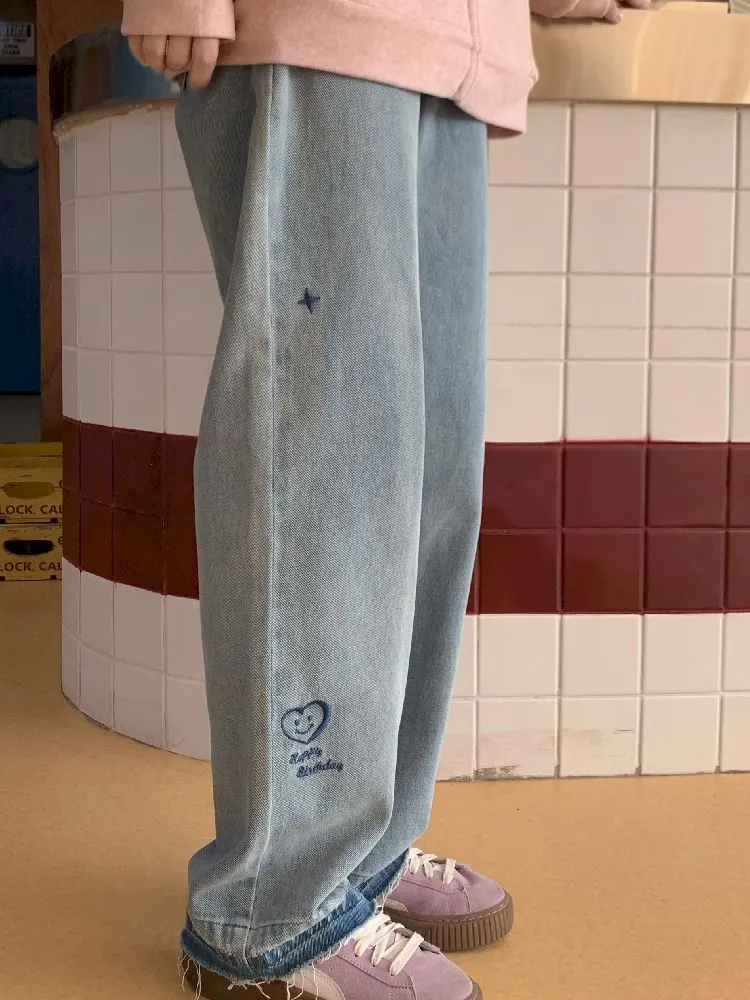casual straight slim girl retro jeans