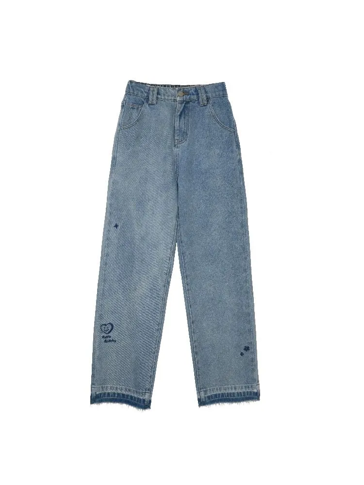 casual straight slim girl retro jeans