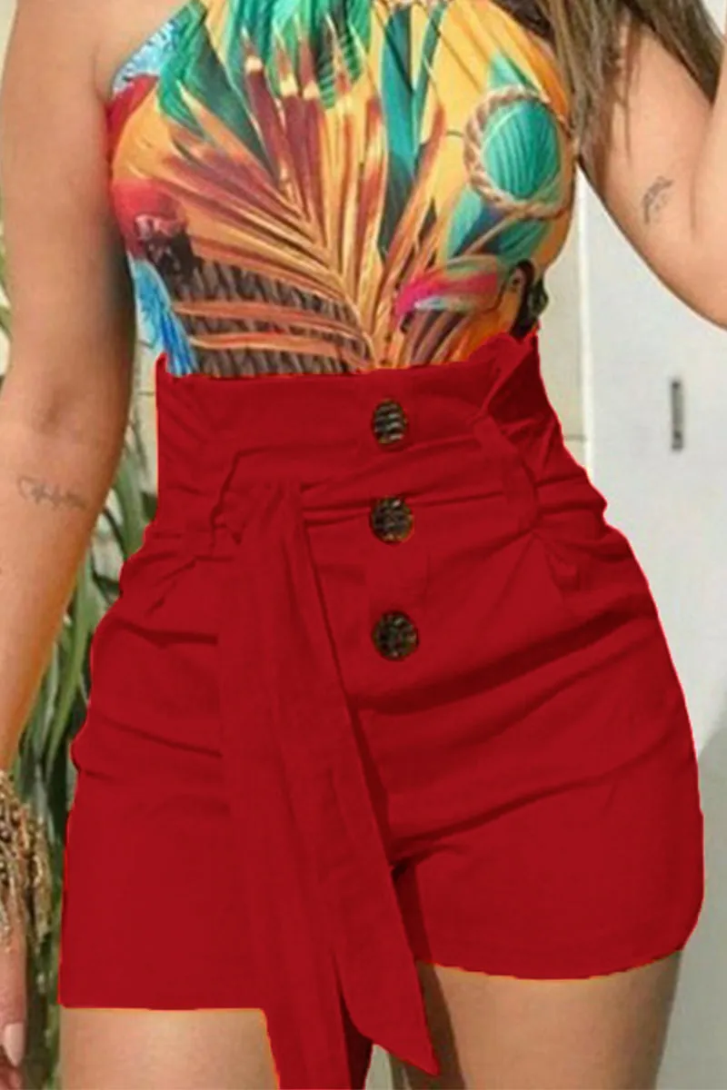 Casual Street Solid Buckle With Belt Regular Wide Leg Solid Color Bottoms