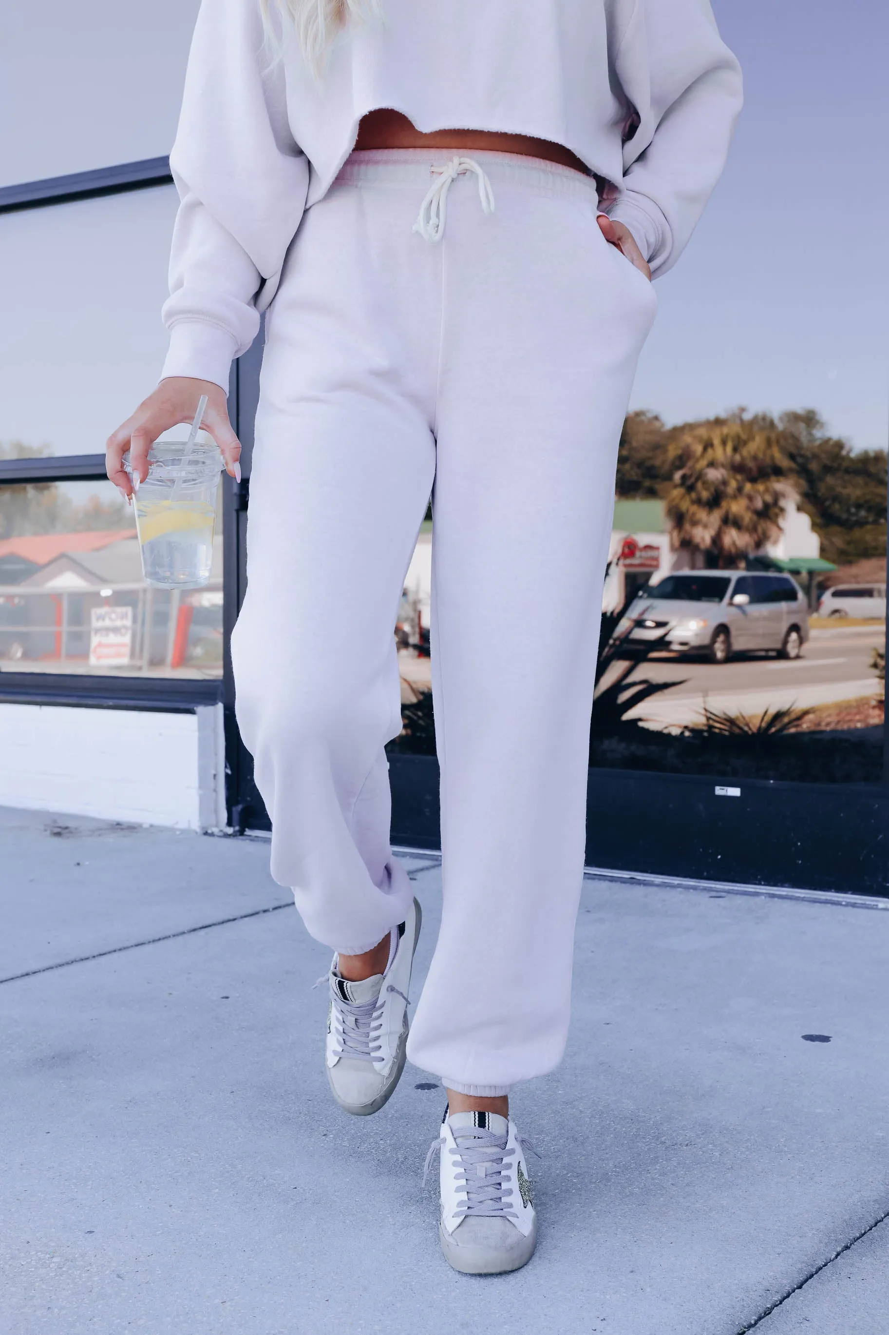 Casual Streetwear Pullover/Jogger Set - Pastel Violet