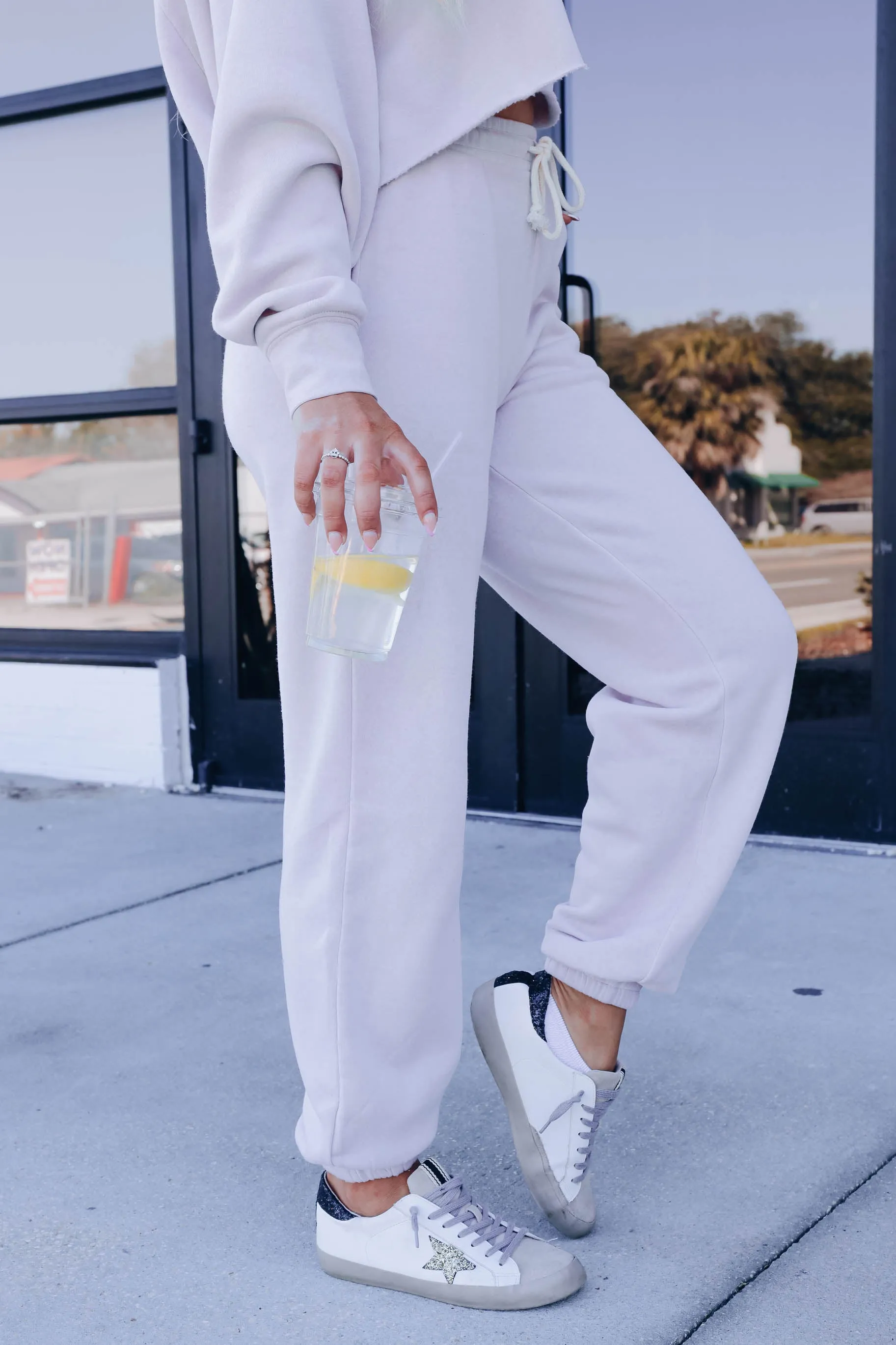 Casual Streetwear Pullover/Jogger Set - Pastel Violet