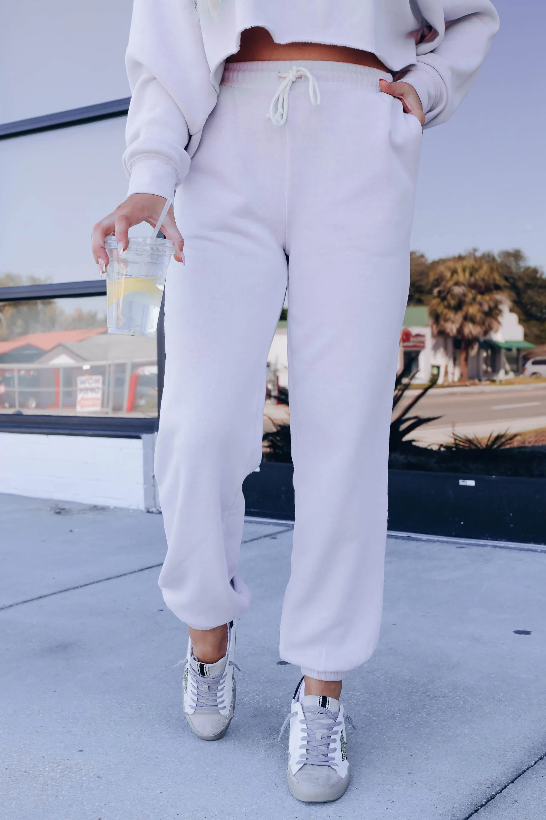 Casual Streetwear Pullover/Jogger Set - Pastel Violet