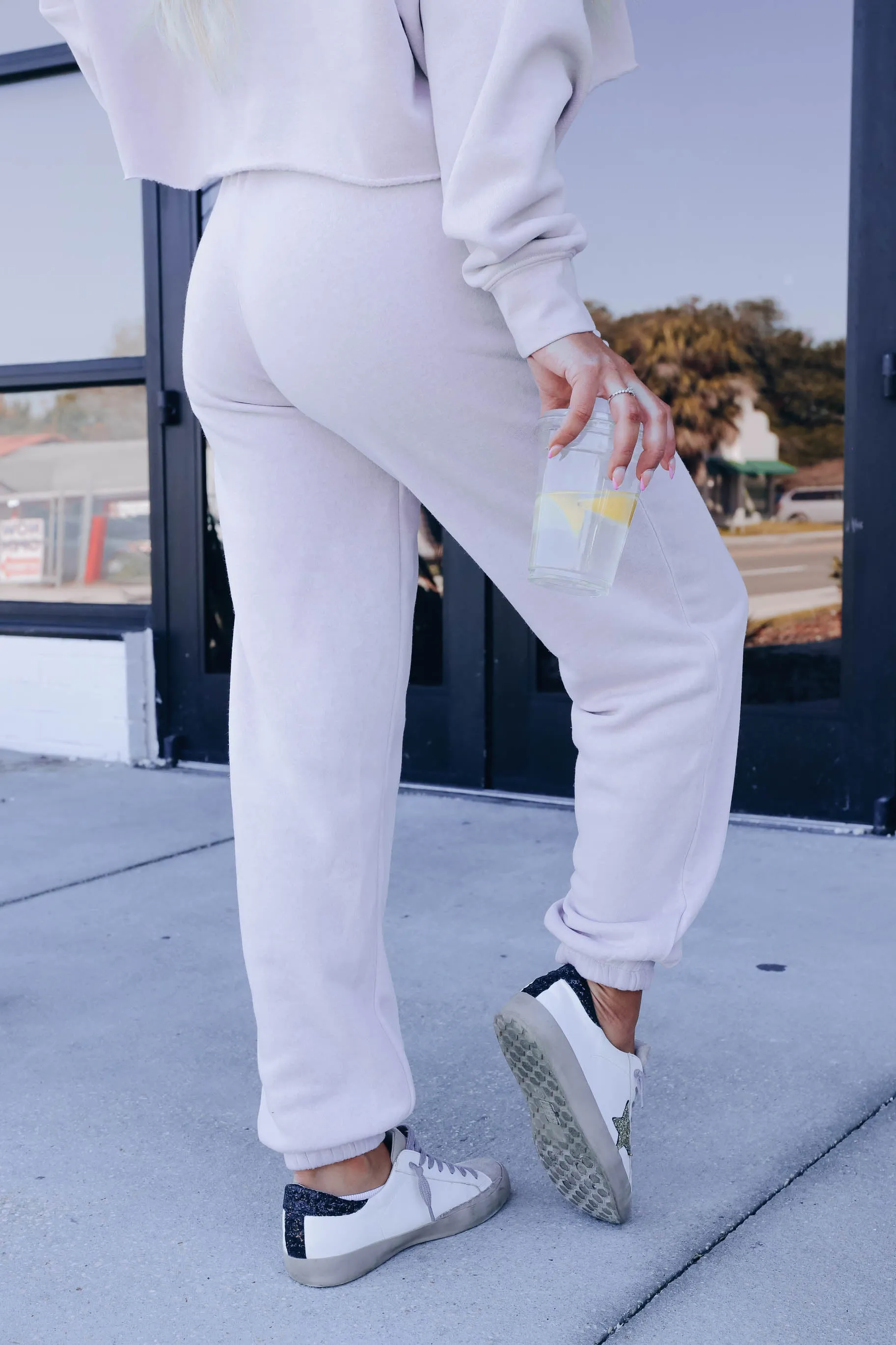 Casual Streetwear Pullover/Jogger Set - Pastel Violet