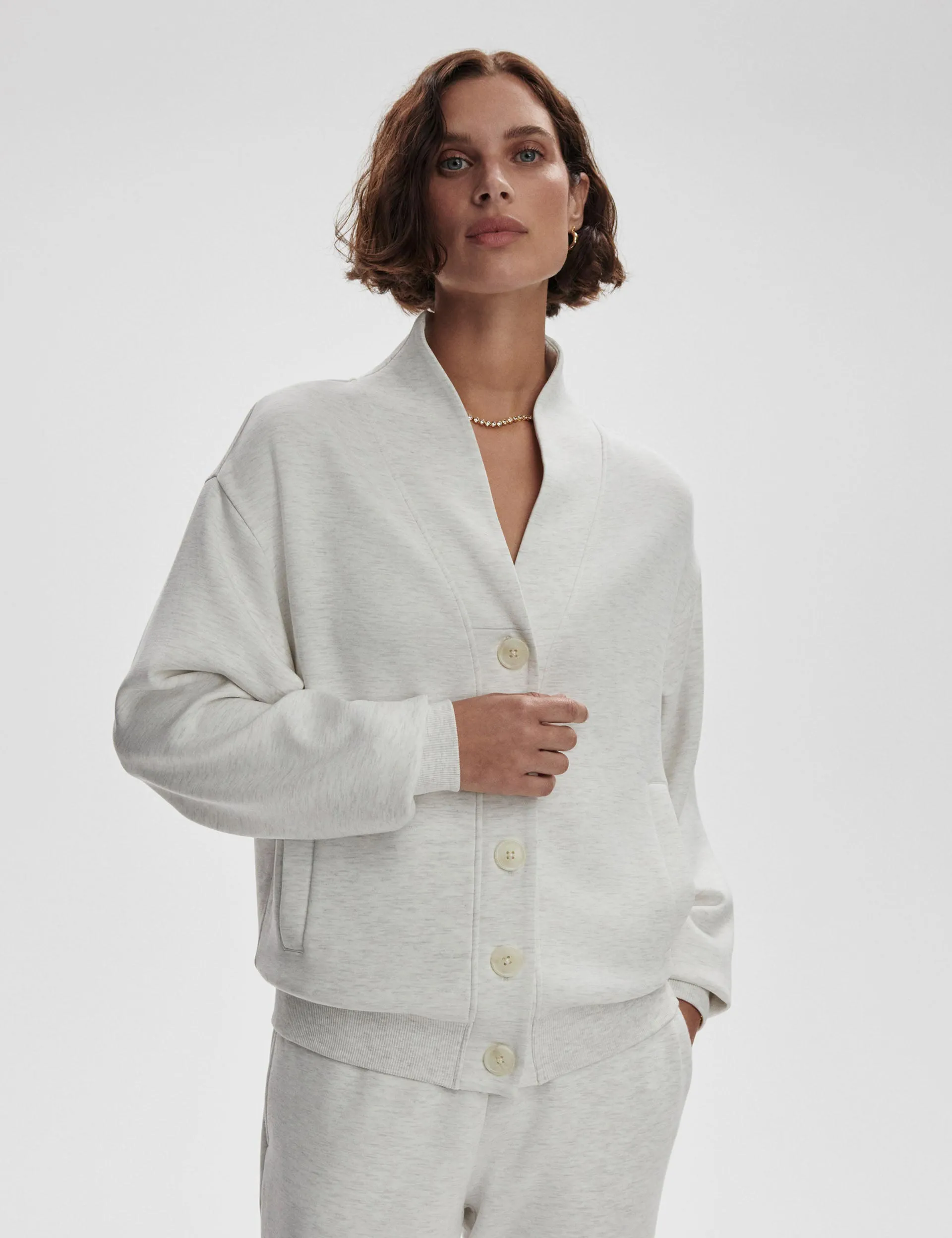 Celeste Button Through Sweat - Ivory Marl