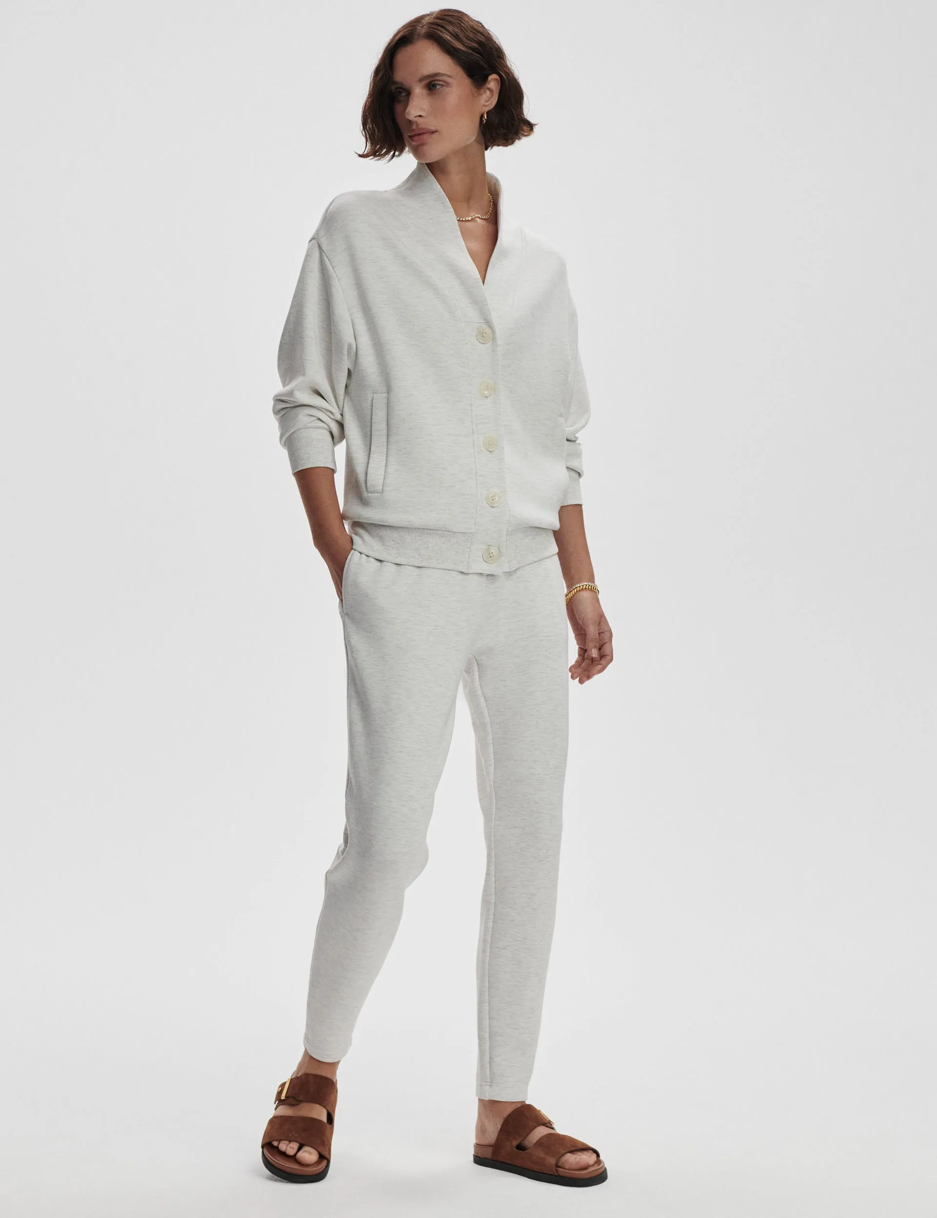 Celeste Button Through Sweat - Ivory Marl