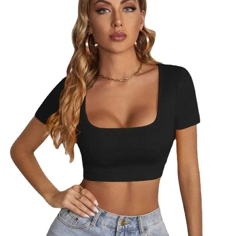 Charmé Scoop Neck Short Sleeve Fitted Crop Top