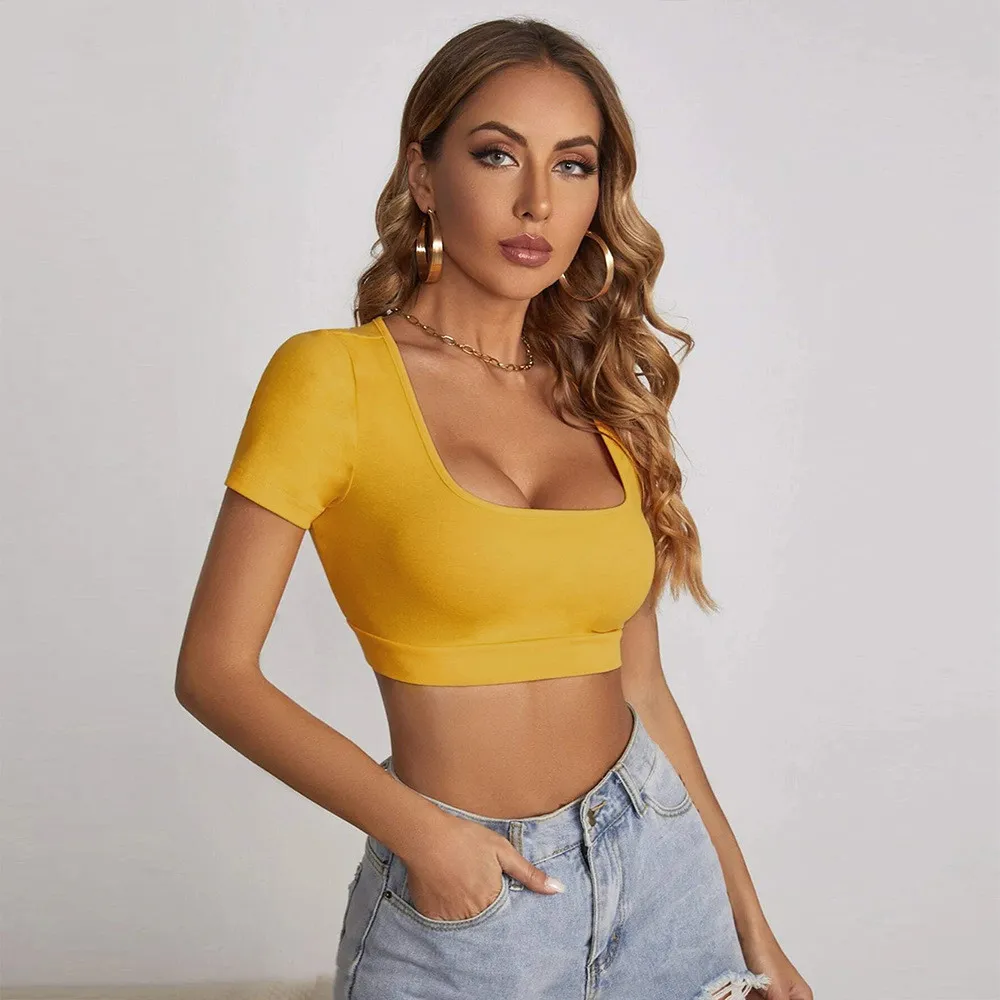 Charmé Scoop Neck Short Sleeve Fitted Crop Top
